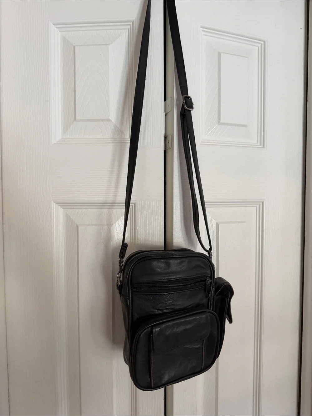 Black Leather Crossbody Bag for Men